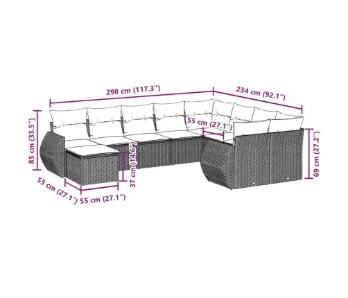 10-Daļīgs Dārza Dīvāna Komplekts, Matrači, Melna Pe Rotangpalma Vidaxl
