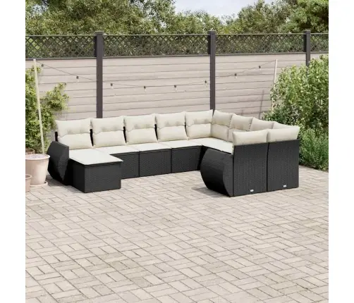 10-Daļīgs Dārza Dīvāna Komplekts, Matrači, Melna Pe Rotangpalma Vidaxl