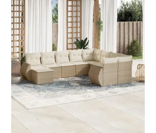 10-Daļīgs Dārza Dīvāna Komplekts, Matrači, Bēša Pe Rotangpalma Vidaxl