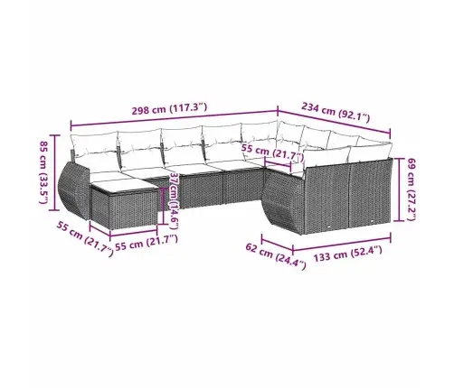 Sodo Komplektas Su Pagalvėlėmis, 10 Dalių, Pilkas, Poliratanas