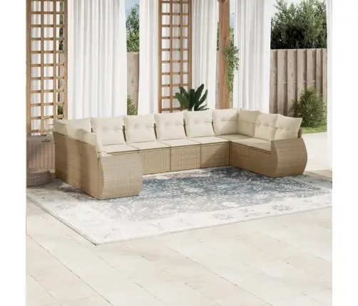 10-Daļīgs Dārza Dīvāna Komplekts, Matrači, Bēša Pe Rotangpalma Vidaxl