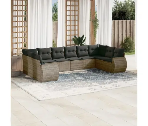 10-Daļīgs Dārza Dīvāna Komplekts Ar Matračiem, Pelēks Pe Pinums Vidaxl