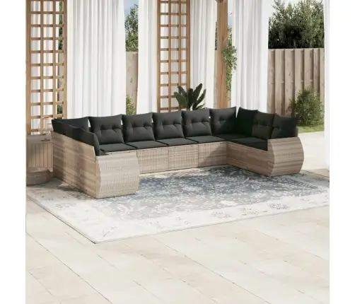 10-Daļīgs Dārza Dīvāna Komplekts Ar Matračiem, Pelēka Pe Pinums Vidaxl