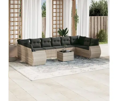 Sodo Komplektas Su Pagalvėlėmis, 11 Dalių, Pilkas, Poliratanas