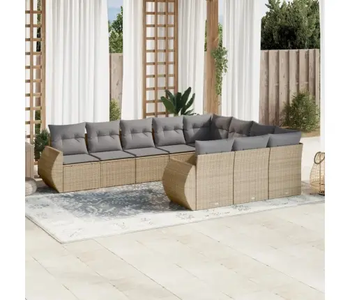 10-Daļīgs Dārza Dīvāna Komplekts, Matrači, Bēša Pe Rotangpalma Vidaxl