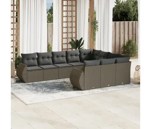 10-Daļīgs Dārza Dīvāna Komplekts Ar Matračiem, Pelēka Pe Pinums Vidaxl