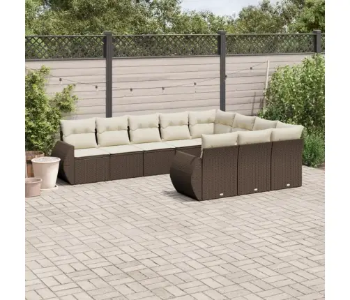 10-Daļīgs Dārza Dīvāna Komplekts, Matrači, Brūna Pe Rotangpalma Vidaxl