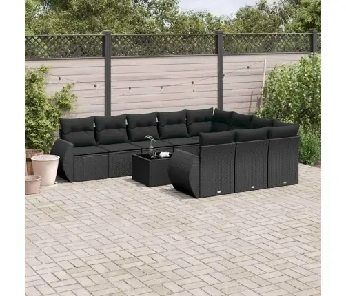 11-Daļīgs Dārza Dīvāna Komplekts, Matrači, Melna Pe Rotangpalma Vidaxl