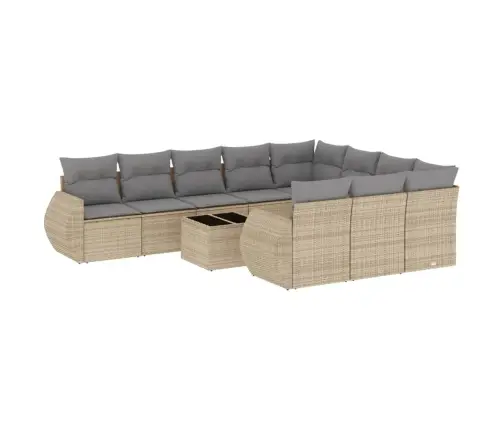 11-Daļīgs Dārza Dīvāna Komplekts, Matrači, Bēša Pe Rotangpalma Vidaxl