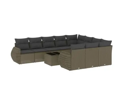 11-Daļīgs Dārza Dīvāna Komplekts Ar Matračiem, Pelēka Pe Pinums Vidaxl