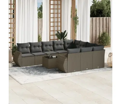 11-Daļīgs Dārza Dīvāna Komplekts Ar Matračiem, Pelēka Pe Pinums Vidaxl