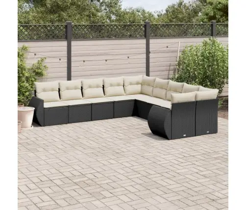 10-Daļīgs Dārza Dīvāna Komplekts, Matrači, Melna Pe Rotangpalma Vidaxl