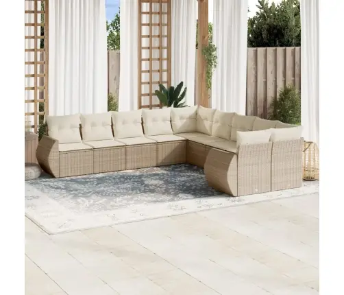 10-Daļīgs Dārza Dīvāna Komplekts, Matrači, Bēša Pe Rotangpalma Vidaxl