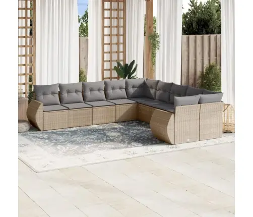 10-Daļīgs Dārza Dīvāna Komplekts, Matrači, Bēša Pe Rotangpalma Vidaxl