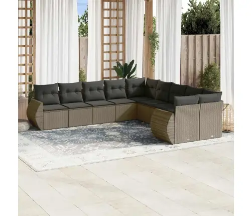 10-Daļīgs Dārza Dīvāna Komplekts Ar Matračiem, Pelēka Pe Pinums Vidaxl