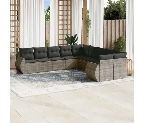 Sodo Komplektas Su Pagalvėlėmis, 11 Dalių, Pilkas, Poliratanas