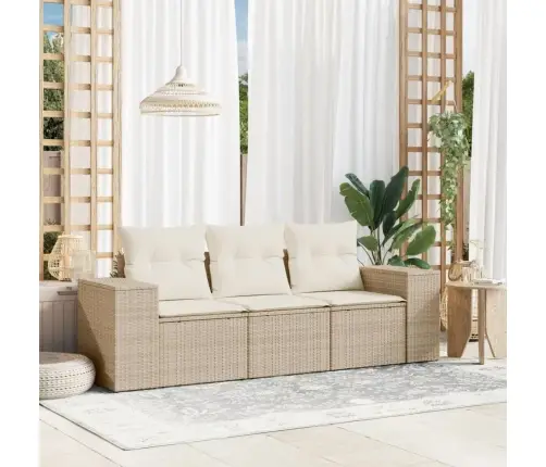 3-Daļīgs Dārza Dīvānu Komplekts, Matrači, Bēša Pe Rotangpalma Vidaxl