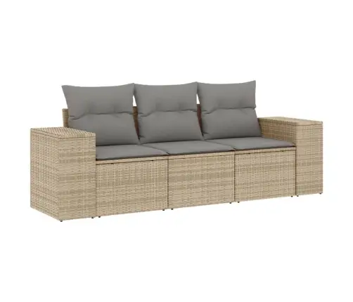 Sofos Komplektas Su Pagalvėlėmis, 3 Dalių, Smėlio, Poliratanas