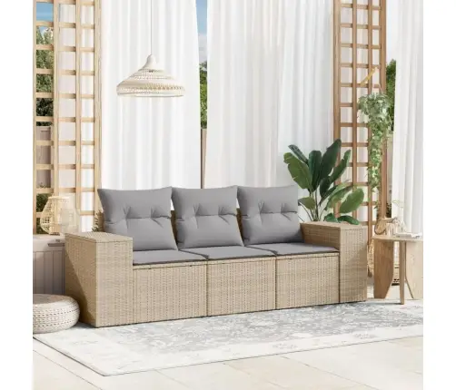 Sofos Komplektas Su Pagalvėlėmis, 3 Dalių, Smėlio, Poliratanas