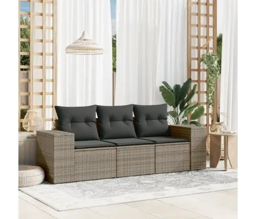 3-Daļīgs Dārza Dīvāna Komplekts Ar Matračiem, Pelēks Pe Pinums Vidaxl