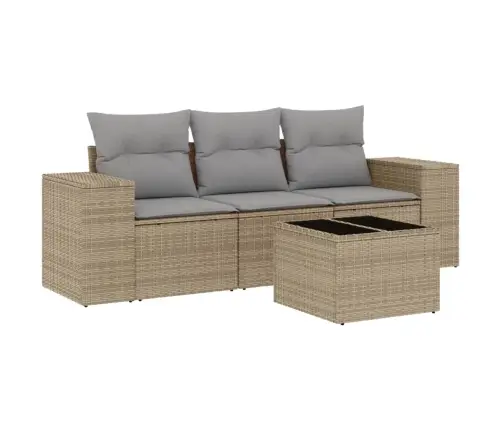 4-Daļīgs Dārza Dīvāna Komplekts, Matrači, Bēša Pe Rotangpalma Vidaxl