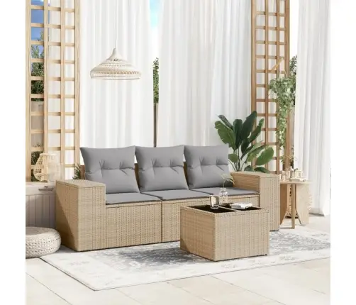 4-Daļīgs Dārza Dīvāna Komplekts, Matrači, Bēša Pe Rotangpalma Vidaxl