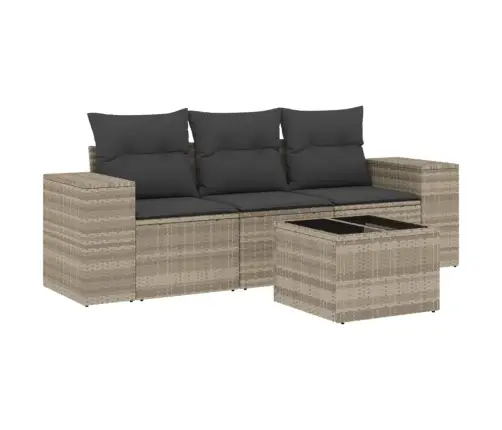 4-Daļīgs Dārza Dīvānu Komplekts,Matrači, Gaiši Pelēka Pe Pinums Vidaxl