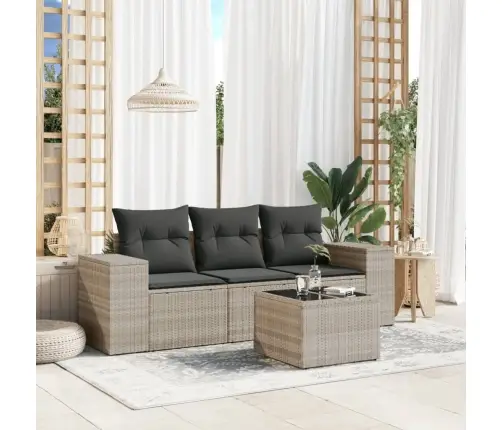 4-Daļīgs Dārza Dīvānu Komplekts,Matrači, Gaiši Pelēka Pe Pinums Vidaxl