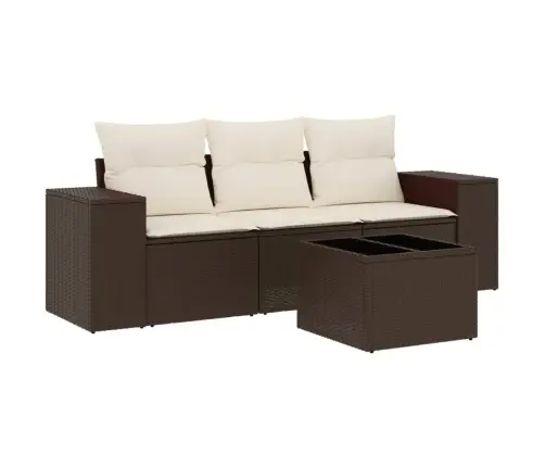 Sofos Komplektas Su Pagalvėlėmis, 4 Dalių, Rudas, Poliratanas