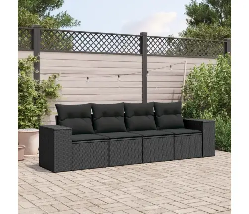 Sodo Komplektas Su Pagalvėlėmis, 4 Dalių, Juodas, Poliratanas