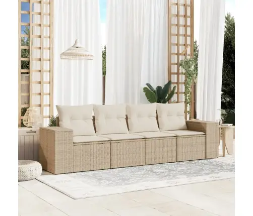 4-Daļīgs Dārza Dīvāna Komplekts, Matrači, Bēša Pe Rotangpalma Vidaxl