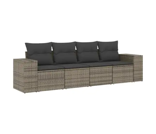 4-Daļīgs Dārza Dīvāna Komplekts Ar Matračiem, Pelēks Pe Pinums Vidaxl