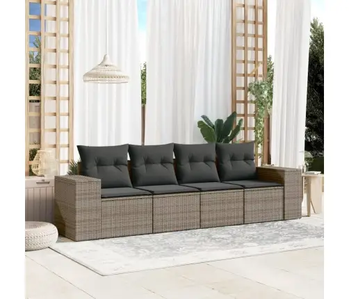 4-Daļīgs Dārza Dīvāna Komplekts Ar Matračiem, Pelēks Pe Pinums Vidaxl