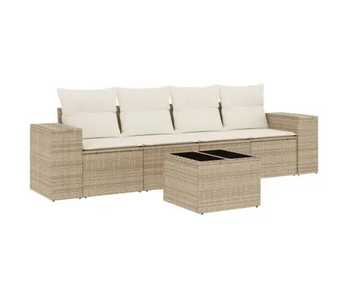 5-Daļīgs Dārza Dīvāna Komplekts, Matrači, Bēša Pe Rotangpalma Vidaxl