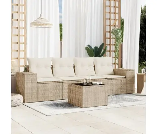 5-Daļīgs Dārza Dīvāna Komplekts, Matrači, Bēša Pe Rotangpalma Vidaxl