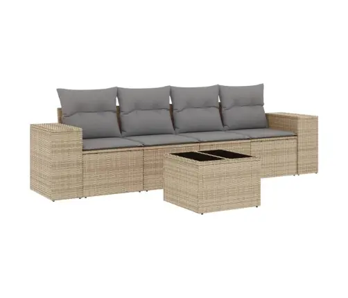 Sofos Komplektas Su Pagalvėlėmis, 5 Dalių, Smėlio, Poliratanas