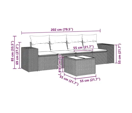 5-Osaline Aiamööblikomplekt Patjadega, Helehall, Polürotang