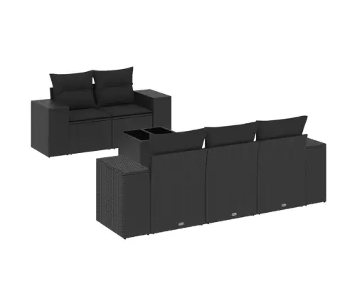 Sofos Komplektas Su Pagalvėlėmis, 6 Dalių, Juodas, Poliratanas