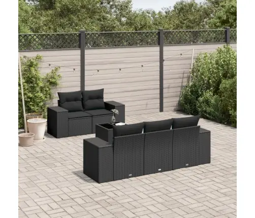 Sofos Komplektas Su Pagalvėlėmis, 6 Dalių, Juodas, Poliratanas