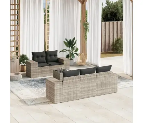 6-Daļīgs Dārza Dīvānu Komplekts,Matrači, Gaiši Pelēka Pe Pinums Vidaxl