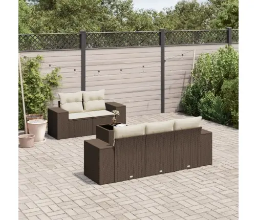 6-Osaline Aiamööblikomplekt Patjadega, Pruun, Polürotang