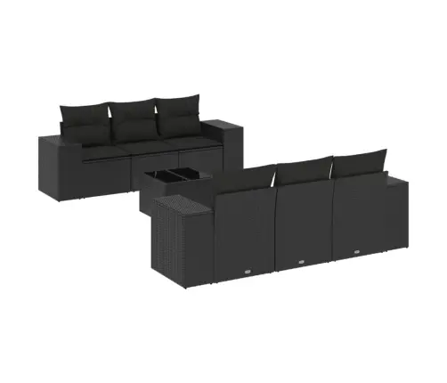 Sofos Komplektas Su Pagalvėlėmis, 7 Dalių, Juodas, Poliratanas