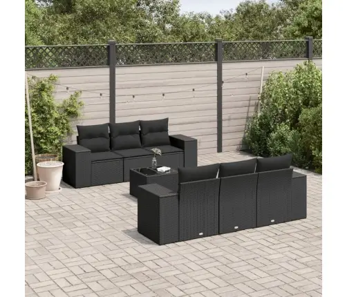 Sofos Komplektas Su Pagalvėlėmis, 7 Dalių, Juodas, Poliratanas