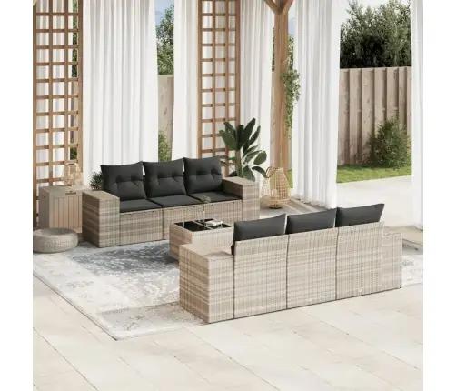 7-Daļīgs Dārza Dīvāna Komplekts,Matrači, Gaiši Pelēka Pe Pinums Vidaxl