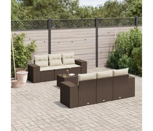 7-Daļīgs Dārza Dīvānu Komplekts, Matrači, Brūna Pe Rotangpalma Vidaxl