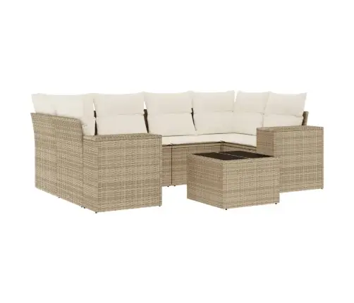 Sofos Komplektas Su Pagalvėlėmis, 7 Dalių, Smėlio, Poliratanas