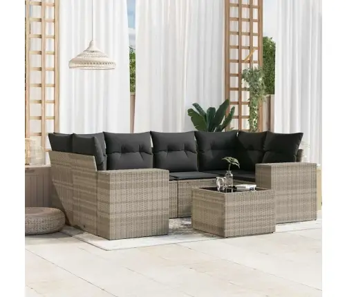 Sofos Komplektas Su Pagalvėlėmis, 7 Dalių, Pilkas, Poliratanas