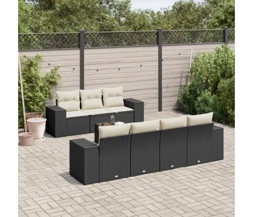 8-Daļīgs Dārza Dīvāna Komplekts, Matrači, Melna Pe Rotangpalma Vidaxl