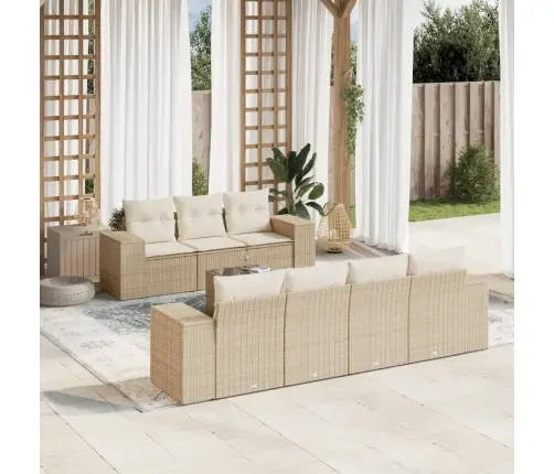 8-Daļīgs Dārza Dīvāna Komplekts, Matrači, Bēša Pe Rotangpalma Vidaxl