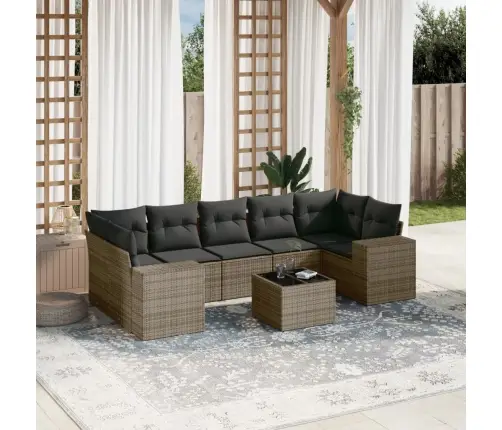 8-Daļīgs Dārza Dīvāna Komplekts Ar Matračiem, Pelēks Pe Pinums Vidaxl